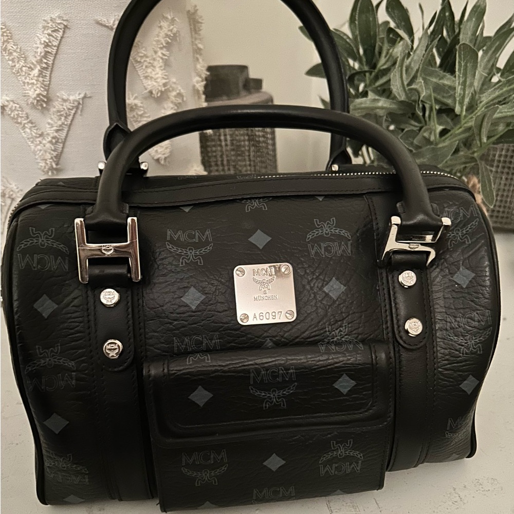 MCM Black Leather Boston Bag